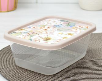 Контейнер для продуктов прямоугольный 0,85л с декором (бежево-розовый)